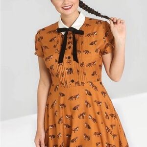 Fox Print Dress with Black Bow